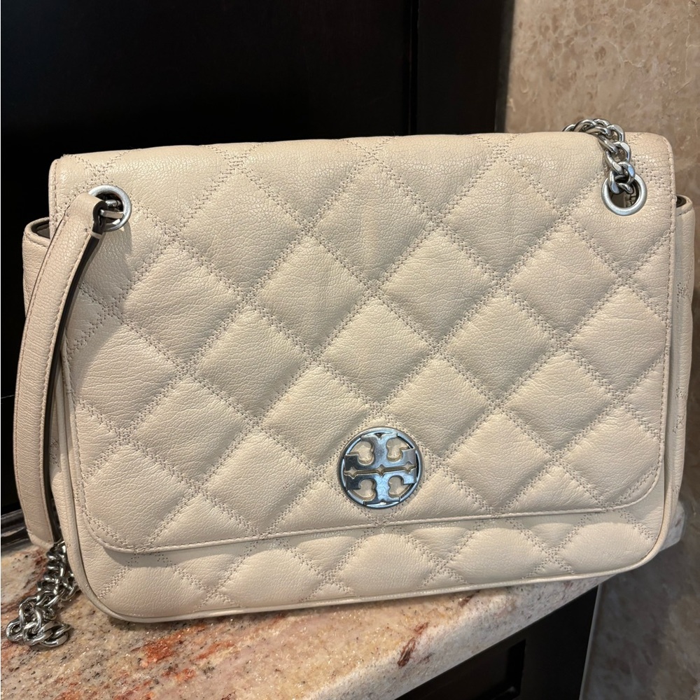 Tory Burch Beige Quilted Shoulder Bag